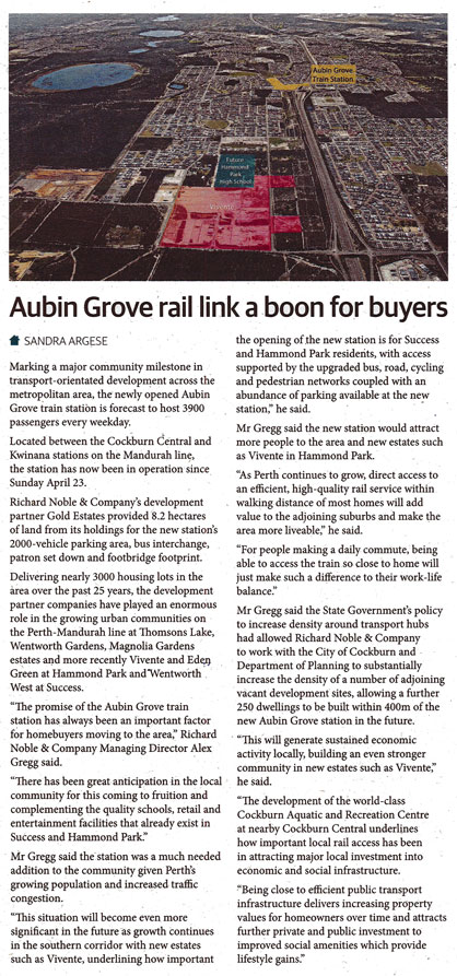 The Weekend West Article about the new Aubin Grove Train Station